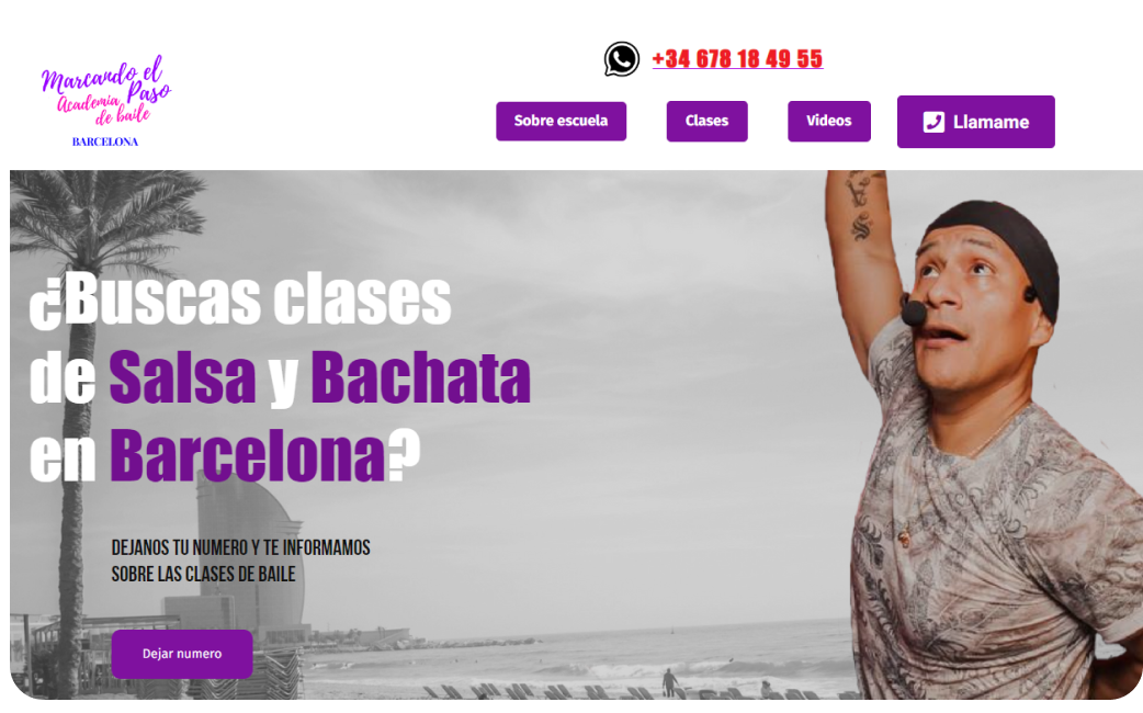 Un sitio web de una escuela de baile